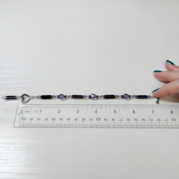 Silver tone Purple Goldstone Faceted Crystal Bead Bracelet Handmade Y2K Vintage - Picture 11 of 12